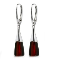Black Cherry Amber and Rhodium Plated Sterling Silver Leverback Contemporary Earrings Black Cherry Amber and Rhodium Plated Sterling Silver Leverback Contemporary Earrings