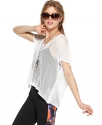 Score a sporty look with Bar III's short sleeve mesh sweater-- it's a sheer winner!