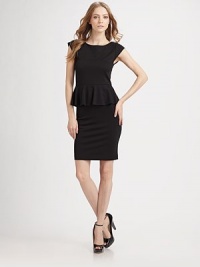 Elegant, body-flattering silhouette is made fresher with a fun, feminine peplum ruffle. Cap sleevesFront and back dartsBack zipAbout 20 from natural waist74% rayon/20% polyamide/6% spandex; dry cleanImported Elegant, body-flattering silhouette is made fresher with a fun, feminine peplum ruffle. Cap sleevesFront and back dartsBack zipAbout 20 from natural waist74% rayon/20% polyamide/6% spandex; dry cleanImported