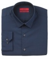 Tone down your palette. Take a break from bright white with this distinguished navy shirt from Alfani.