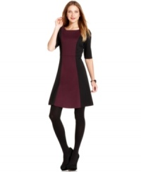 Fit and flare...and fabulous! Style&co.'s creates the illusion of an even slimmer silhouette with this artfully colorblocked ponte-knit dress.