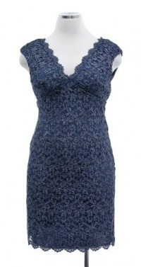 Tadashi Shoji Navy/Silver Metallic Lace Overlay Sleeveless Cocktail Dress 14 Tadashi Shoji Navy/Silver Metallic Lace Overlay Sleeveless Cocktail Dress 14