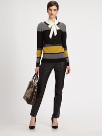 Graphic-charged stripes give this lightweight knit the right touch of eye-catching detail that's become a staple of any Milly design.CrewneckLong sleevesRibbed trimPullover styleAbout 24 from shoulder to hem72% viscose/28% polyesterDry cleanImportedModel shown is 5'9½ (176cm) wearing US size Small. Graphic-charged stripes give this lightweight knit the right touch of eye-catching detail that's become a staple of any Milly design.CrewneckLong sleevesRibbed trimPullover styleAbout 24 from shoulder to hem72% viscose/28% polyesterDry cleanImportedModel shown is 5'9½ (176cm) wearing US size Small.