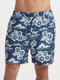 A tropics-inspired option for the beach, board and beyond in quick-dry microfiber. Elastic waist Logo tab on left leg Side slash, back flap pockets Mesh lining Inseam, about 7 Polyester Machine wash Imported A tropics-inspired option for the beach, board and beyond in quick-dry microfiber. Elastic waist Logo tab on left leg Side slash, back flap pockets Mesh lining Inseam, about 7 Polyester Machine wash Imported