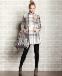 Upgrade your outerwear with BCX's posh plaid coat! Featuring a stylish buckle belt and a gorgeous funnel neckline, this coat checks all the boxes for blending fashion and function! Upgrade your outerwear with BCX's posh plaid coat! Featuring a stylish buckle belt and a gorgeous funnel neckline, this coat checks all the boxes for blending fashion and function!