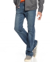 With classic straight-leg styling, these jeans from Volcom will be your surefire weekend companions. With classic straight-leg styling, these jeans from Volcom will be your surefire weekend companions.