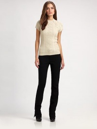 The cables and popcorn stitches of a classic fisherman sweater get a refined makeover in a short-sleeved pullover with a subtle metallic sheen.Ribbed crew necklineShort raglan sleeves with ribbed cuffsBone-button placket at one shoulderSlim fitRibbed hemAbout 22 from shoulder to hemCotton/acetate/LurexDry cleanImportedSIZE & FITModel shown is 5'10 (177cm) wearing US size Small. The cables and popcorn stitches of a classic fisherman sweater get a refined makeover in a short-sleeved pullover with a subtle metallic sheen.Ribbed crew necklineShort raglan sleeves with ribbed cuffsBone-button placket at one shoulderSlim fitRibbed hemAbout 22 from shoulder to hemCotton/acetate/LurexDry cleanImportedSIZE & FITModel shown is 5'10 (177cm) wearing US size Small.