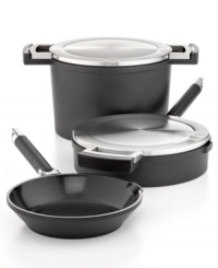 Calling all cooks to the kitchen-you're ready with this cast aluminum set, which features a nonstick ceramic coating that is PFOA- and PTFE-free for an eco-friendly approach to dishing out your favorite meals. Each professional piece keeps up with your pace thanks to mess-free pouring spouts, plus special holes along the rims of the covered vessels make it possible to pour with the lid still on! 3-year warranty. Calling all cooks to the kitchen-you're ready with this cast aluminum set, which features a nonstick ceramic coating that is PFOA- and PTFE-free for an eco-friendly approach to dishing out your favorite meals. Each professional piece keeps up with your pace thanks to mess-free pouring spouts, plus special holes along the rims of the covered vessels make it possible to pour with the lid still on! 3-year warranty.