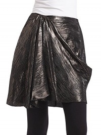 THE LOOKSoftly draped at off-center frontSide slash pocketsSide zipper with hook-and-eyeTHE FITAbout 16 longTHE MATERIAL48% acetate/42% viscose/10% metallicCARE & ORIGINDry cleanMade in USA of imported fabric THE LOOKSoftly draped at off-center frontSide slash pocketsSide zipper with hook-and-eyeTHE FITAbout 16 longTHE MATERIAL48% acetate/42% viscose/10% metallicCARE & ORIGINDry cleanMade in USA of imported fabric