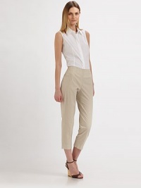 Crisp cotton with a hint of stretch, tailored in a cropped, flat front silhouette.Flat frontCropped legVented cuffsConcealed side zipInseam, about 2497% cotton/3% elastaneDry cleanMade in Italy of imported fabricModel shown is 5'9½ (176cm) wearing US size 4.OUR FIT MODEL RECOMMENDS ordering true size. Crisp cotton with a hint of stretch, tailored in a cropped, flat front silhouette.Flat frontCropped legVented cuffsConcealed side zipInseam, about 2497% cotton/3% elastaneDry cleanMade in Italy of imported fabricModel shown is 5'9½ (176cm) wearing US size 4.OUR FIT MODEL RECOMMENDS ordering true size.