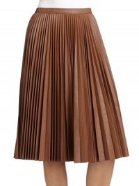 THE LOOKAllover accordion pleated faux leather constructionBanded waistA-line silhouetteTHE FITAbout 26 from waist to hemTHE MATERIALPolyurethane/rayonFully linedCARE & ORIGINDry cleanImportedModel shown is 5'10 (177cm) wearing US size Small. THE LOOKAllover accordion pleated faux leather constructionBanded waistA-line silhouetteTHE FITAbout 26 from waist to hemTHE MATERIALPolyurethane/rayonFully linedCARE & ORIGINDry cleanImportedModel shown is 5'10 (177cm) wearing US size Small.