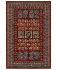 Boasting vibrant hues of burgundy, denim, mocha and rust with touches of antique cream, the Timeless Treasures area rug from Couristan sets up any space with eye-catching patternwork. Crafted of pure New Zealand wool for long-lasting strength and beauty.