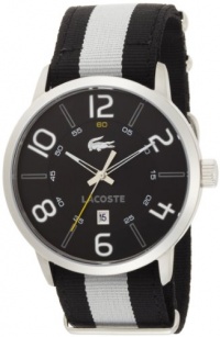 Lacoste Barcelona Black Dial Black and White Strap Mens Watch 2010497 Lacoste Barcelona Black Dial Black and White Strap Mens Watch 2010497