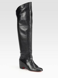 Fine Italian leather forms this exaggerated over-the-knee boot, resting on a hidden wedge. Hidden wedge, 3¼ (80mm)Shaft, 17½Leg circumference, 19Leather upperPull-on style with back slitLeather liningSignature red leather solePadded insoleMade in Italy Fine Italian leather forms this exaggerated over-the-knee boot, resting on a hidden wedge. Hidden wedge, 3¼ (80mm)Shaft, 17½Leg circumference, 19Leather upperPull-on style with back slitLeather liningSignature red leather solePadded insoleMade in Italy