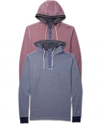 Soft knit and a cozy hoodie style make this Univibe henley a hit. Soft knit and a cozy hoodie style make this Univibe henley a hit.