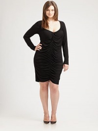 Leave it to timeless ruching to complement your figure as the alluring neckline draws attention to your decolletage.Deep v-necklineLong sleevesCenter ruchingPull-on styleAbout 38 from shoulder to hem92% modal/8% spandexDry cleanMade in USA Leave it to timeless ruching to complement your figure as the alluring neckline draws attention to your decolletage.Deep v-necklineLong sleevesCenter ruchingPull-on styleAbout 38 from shoulder to hem92% modal/8% spandexDry cleanMade in USA