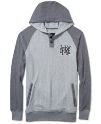 This sporty Hurley pullover hooded fleece proves that sweats can be stylish. This sporty Hurley pullover hooded fleece proves that sweats can be stylish.