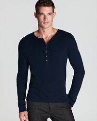 Reach for this ribbed henley anytime you need a reliable tee with a masculine edge. An excellent foundation for a larger look or great on its own. Reach for this ribbed henley anytime you need a reliable tee with a masculine edge. An excellent foundation for a larger look or great on its own.