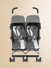An all purpose, stylish and lightweight buggy for two with a high-performance aluminum frame and carry handle for easy storage and portability.Five second one-hand compact umbrella foldWeighs about 23 poundsMultiple seat position reclineRemovable An all purpose, stylish and lightweight buggy for two with a high-performance aluminum frame and carry handle for easy storage and portability.Five second one-hand compact umbrella foldWeighs about 23 poundsMultiple seat position reclineRemovable