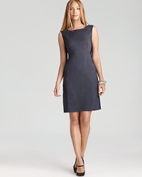 A mastery in figure flattery, this T Tahari sheath dress flaunts a chic contrast back and slimming waist accents for an effortless hourglass silhouette. A mastery in figure flattery, this T Tahari sheath dress flaunts a chic contrast back and slimming waist accents for an effortless hourglass silhouette.