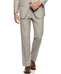 Bring the breeze of linen to your lunch meetings with these stylish suit pants from Alfani. Bring the breeze of linen to your lunch meetings with these stylish suit pants from Alfani.