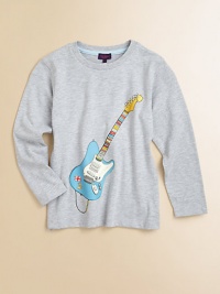 You already know he's a rock star--show the world in this comfy cotton tee finished with a colorful electric guitar motif.Ribbed crewneckLong sleeves74% cotton/26% polyesterMachine washImported of French fabric You already know he's a rock star--show the world in this comfy cotton tee finished with a colorful electric guitar motif.Ribbed crewneckLong sleeves74% cotton/26% polyesterMachine washImported of French fabric
