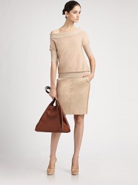 Luxe silk woven with a hint of stretch lends a sense of ease to this chic top.Fold-over, off-the-shoulder necklineShort, puffed sleeves with rib-knit cuffsRib-knit hemline50% cotton/50% silkDry cleanMade in SwitzerlandModel shown is 5'11 (180cm) wearing US size 4. Luxe silk woven with a hint of stretch lends a sense of ease to this chic top.Fold-over, off-the-shoulder necklineShort, puffed sleeves with rib-knit cuffsRib-knit hemline50% cotton/50% silkDry cleanMade in SwitzerlandModel shown is 5'11 (180cm) wearing US size 4.