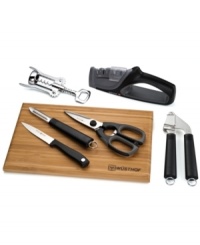 Cover the basics. From cutting board to sharpener to corkscrew, this essentials set stocks your space with the tools you'll need and want everyday. Made in Germany and crafted from the finest materials, this durable collection is exactly what the sophisticated chef demands. Cover the basics. From cutting board to sharpener to corkscrew, this essentials set stocks your space with the tools you'll need and want everyday. Made in Germany and crafted from the finest materials, this durable collection is exactly what the sophisticated chef demands.