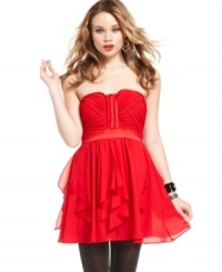 Get voted best dressed! XOXO's red-hot frock anchors a super-structured, paneled bodice with a skirt of airy ruffles. Get voted best dressed! XOXO's red-hot frock anchors a super-structured, paneled bodice with a skirt of airy ruffles.