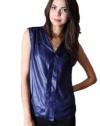 G2 Chic Women's Royal Satin V-Neck Pleated Top