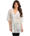 G2 Fashion Square Women's Shimmer Oversize Tie Front Tunic Top