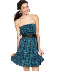 Dress to thrill in this strapless frock from Ali & Kris that features a super-cute woven belt and a print that pops! Dress to thrill in this strapless frock from Ali & Kris that features a super-cute woven belt and a print that pops!