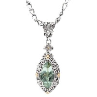 925 Silver & Green Amethyst Marquise Drop Pendant with 18k Gold Accents