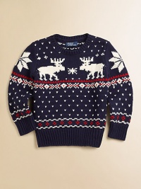 A classic crewneck pullover is updated in a reindeer intarsia knit that is perfect for the colder months.Ribbed crewneckLong sleeves with ribbed cuffsPullover styleRibbed hemCottonMachine washImported A classic crewneck pullover is updated in a reindeer intarsia knit that is perfect for the colder months.Ribbed crewneckLong sleeves with ribbed cuffsPullover styleRibbed hemCottonMachine washImported