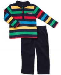 Bright stripes and soft features make this Carter's shirt and pant set a great outfitting option to keep him warm and comfy all day. Bright stripes and soft features make this Carter's shirt and pant set a great outfitting option to keep him warm and comfy all day.