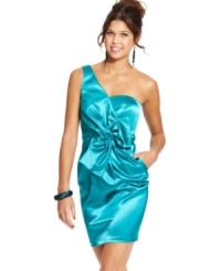 You've hit the bullseye with this bow! This BCX dress shows serious style with soft pleats and a one-shoulder design! You've hit the bullseye with this bow! This BCX dress shows serious style with soft pleats and a one-shoulder design!