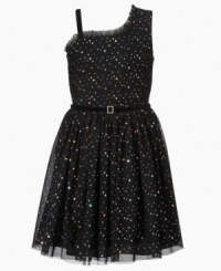 Perfect for a starry night, this one-shoulder dress from Bloome gives your social butterfly an effortlessly beautiful look. Perfect for a starry night, this one-shoulder dress from Bloome gives your social butterfly an effortlessly beautiful look.