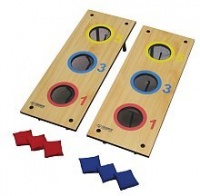 Triumph #35-7071 is a 2 in 1 3 Hole Bag Toss and Washer Toss Game in Black and Natural Wood Color Triumph #35-7071 is a 2 in 1 3 Hole Bag Toss and Washer Toss Game in Black and Natural Wood Color