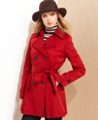 A shorter version of the timeless silhouette, DKNY's feminine take on the classic trench coat is just right for blustery days and transitional weather. A shorter version of the timeless silhouette, DKNY's feminine take on the classic trench coat is just right for blustery days and transitional weather.
