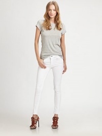 Your favorite skinnies with five-pocket styling, a medium rise and some serious stretch. THE FITMedium rise, about 8Inseam, about 27THE DETAILSZip flyFive-pocket style55% cotton/42% tencel/3% spandexMachine washMade in USA of imported fabricModel shown is 5'9 (175cm) wearing US size 4. Your favorite skinnies with five-pocket styling, a medium rise and some serious stretch. THE FITMedium rise, about 8Inseam, about 27THE DETAILSZip flyFive-pocket style55% cotton/42% tencel/3% spandexMachine washMade in USA of imported fabricModel shown is 5'9 (175cm) wearing US size 4.