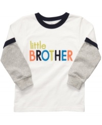 He can shout out his big boy status with this Big Brother layered tee from Carter's. He can shout out his big boy status with this Big Brother layered tee from Carter's.