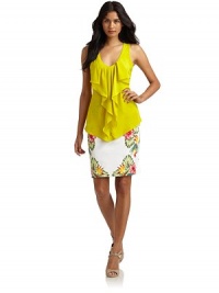 THE LOOKRuffled bib detailRacerback with cutout detailSleevelessTHE FITAbout 26 from shoulder to hemTHE MATERIALPolyesterCARE & ORIGINDry cleanImportedModel shown is 5'9 (175cm) wearing US size Small. THE LOOKRuffled bib detailRacerback with cutout detailSleevelessTHE FITAbout 26 from shoulder to hemTHE MATERIALPolyesterCARE & ORIGINDry cleanImportedModel shown is 5'9 (175cm) wearing US size Small.
