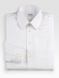 Premium Italian cotton tailored with French cuffs and a classic fit. Buttonfront Moderate spread collar Mother-of-pearl cuff links and buttons Cotton; dry clean Imported