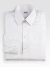 Premium Italian cotton tailored with French cuffs and a classic fit. Buttonfront Moderate spread collar Mother-of-pearl cuff links and buttons Cotton; dry clean Imported Premium Italian cotton tailored with French cuffs and a classic fit. Buttonfront Moderate spread collar Mother-of-pearl cuff links and buttons Cotton; dry clean Imported