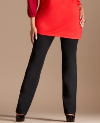 A slim leg design lends a lean look to INC's plus size pants, featuring a elastic waist-- flaunt them from day to play! A slim leg design lends a lean look to INC's plus size pants, featuring a elastic waist-- flaunt them from day to play!