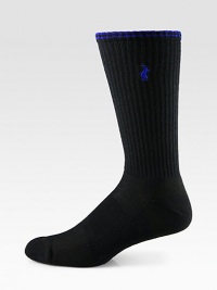 Comfortable ribbed-knit cotton blend, accented with signature polo embroidery.Mid-calf height63% polyester/24% cotton/10% olefin/2% other fibers/1% spandexMachine washImported Comfortable ribbed-knit cotton blend, accented with signature polo embroidery.Mid-calf height63% polyester/24% cotton/10% olefin/2% other fibers/1% spandexMachine washImported