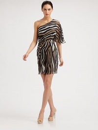 An exotic animal-inspired print adds a bold, graphic touch to this silk chiffon silhouette.Asymmetrical necklineSingle elbow-length cape sleeveSelf tie beltSilk liningAbout 26 from natural waistSilkDry cleanImportedModel shown is 5'10 (177cm) wearing US size 4. An exotic animal-inspired print adds a bold, graphic touch to this silk chiffon silhouette.Asymmetrical necklineSingle elbow-length cape sleeveSelf tie beltSilk liningAbout 26 from natural waistSilkDry cleanImportedModel shown is 5'10 (177cm) wearing US size 4.