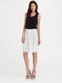 A soft flare flawlessly complements this timeless eyelet design with classic pleats and an irresistibly flattering fit.A-line designWaist dartsSide zipperAllover eyelet detailsPretty pleatsAbout 22 longCotton; linen liningDry cleanImported Model shown is 5'10½ (179cm) wearing US size 4. OUR FIT MODEL RECOMMENDS ordering true size. A soft flare flawlessly complements this timeless eyelet design with classic pleats and an irresistibly flattering fit.A-line designWaist dartsSide zipperAllover eyelet detailsPretty pleatsAbout 22 longCotton; linen liningDry cleanImported Model shown is 5'10½ (179cm) wearing US size 4. OUR FIT MODEL RECOMMENDS ordering true size.
