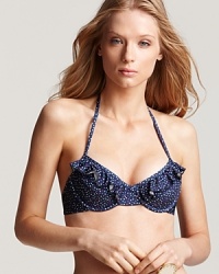 Make preppy-chic your sun bathing signature in Splendid's spot-splashed bikini top-- perfect with the matching bottom or a simple solid. Make preppy-chic your sun bathing signature in Splendid's spot-splashed bikini top-- perfect with the matching bottom or a simple solid.