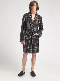Superior lounge comfort after a shower or before bed, appointed with the iconic check design and a roomy fit in super-soft cotton. Shawl collar Tie belt Waist patch pockets Cotton; machine wash Imported Superior lounge comfort after a shower or before bed, appointed with the iconic check design and a roomy fit in super-soft cotton. Shawl collar Tie belt Waist patch pockets Cotton; machine wash Imported